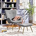 Yaheetech Accent Chair and Ottoman Set, Sherpa Armchair with Golden Metal Legs and High Back, Footstool for Living Room, Loun