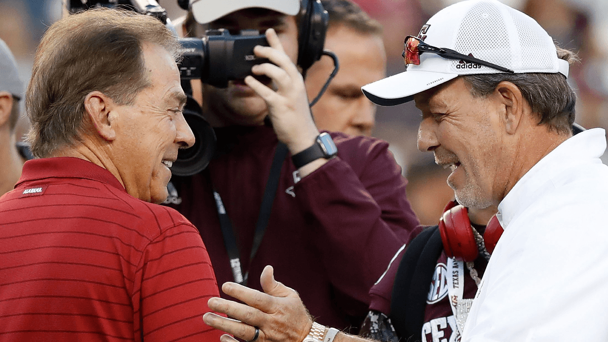 Nick Saban & Jimbo Fisher Battle in May, But Alabama Is a Huge Favorite Over A&M in October Image