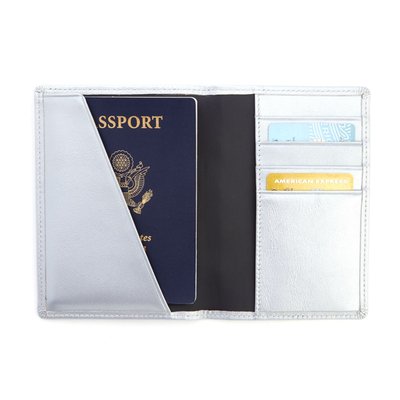 Monogrammed RFID Leather Passport Case - Silver