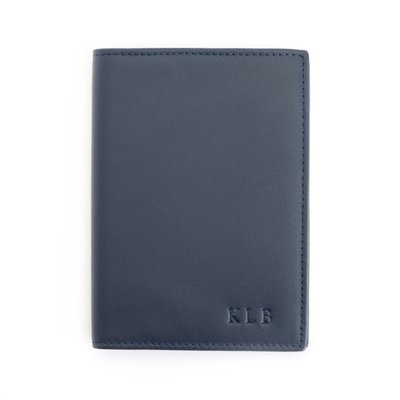 Monogrammed RFID Leather Passport Case - Navy Blue