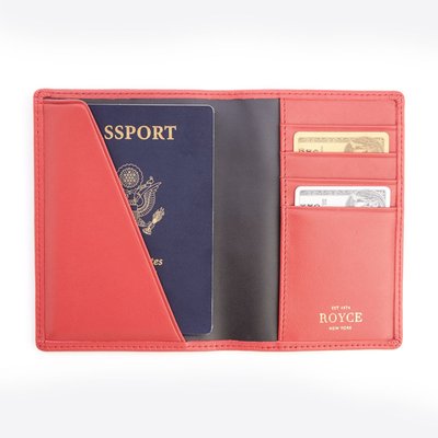 Monogrammed RFID Leather Passport Case - Red