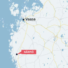 Kartassa näkyvät Närpiö ja Vaasa.