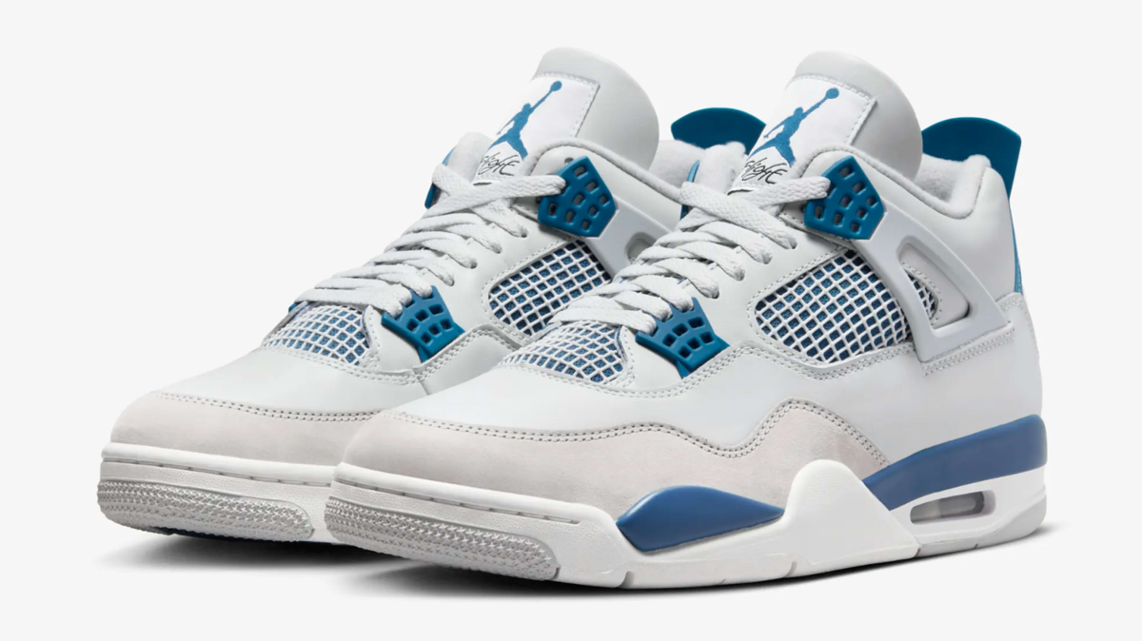 A pair of Air Jordan 4 sneakers with mesh inserts and jumpman logo