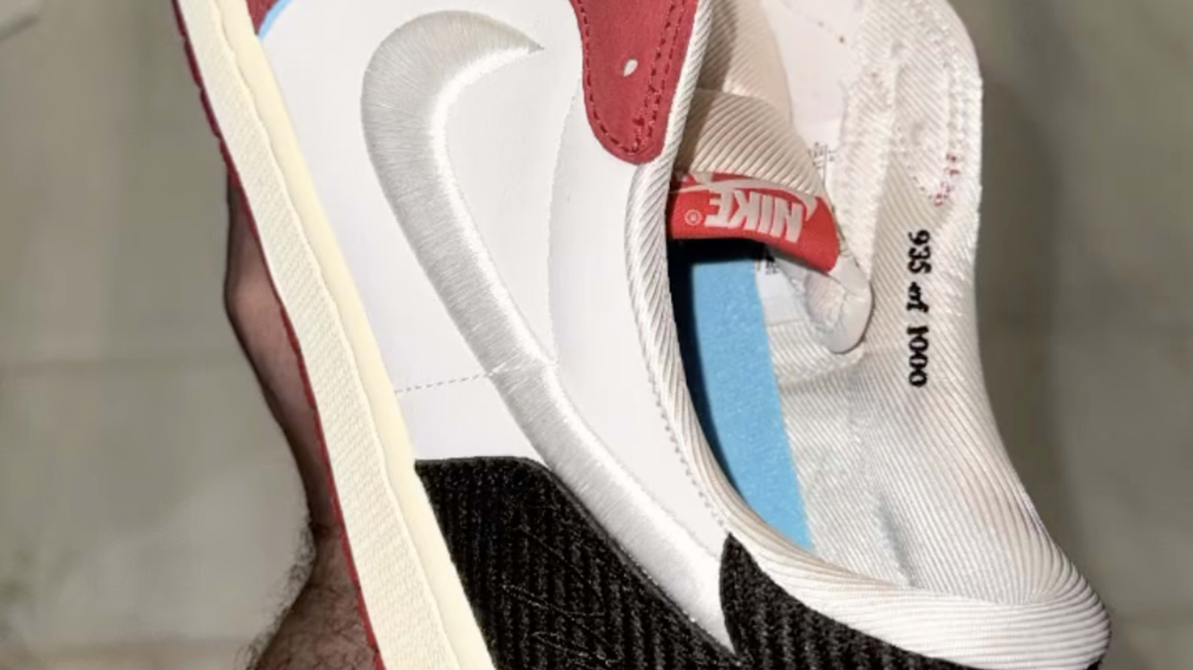 Close-up of a hand holding a sneaker from @trophyroomstore. Text reads, "Twin 15's in the back of the old school lot, but you know it ain't dumb enough."