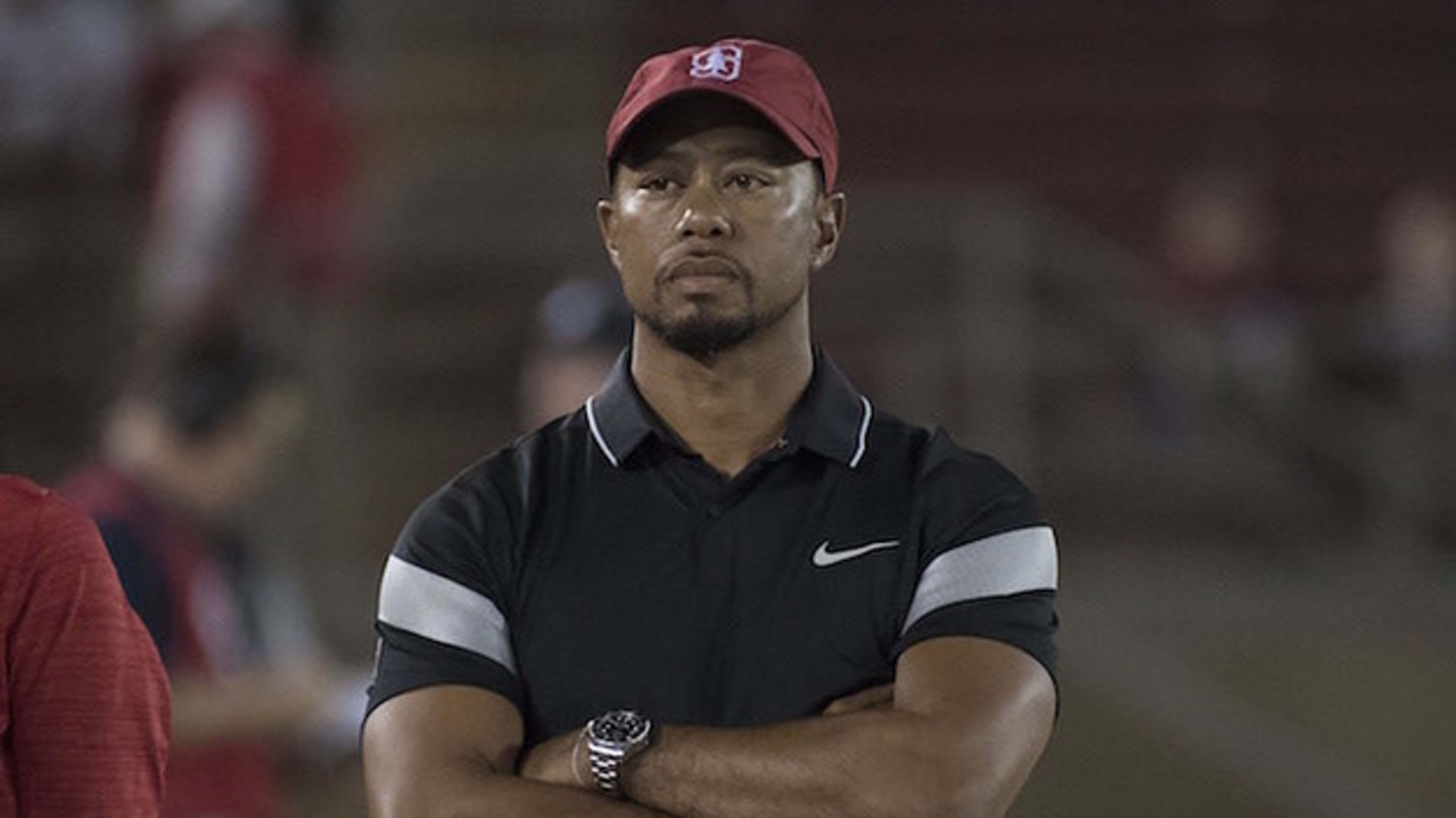 Tiger Woods attends game between Stanford and Washington State.