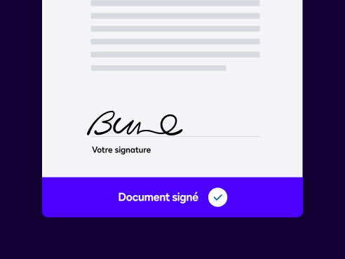 Un document sur lequel figurent une signature et une notification disant «∘Document signé∘». 