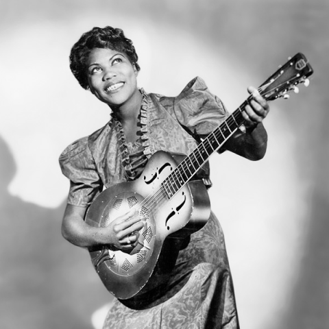 Black and white photo of sister rosetta tharpe