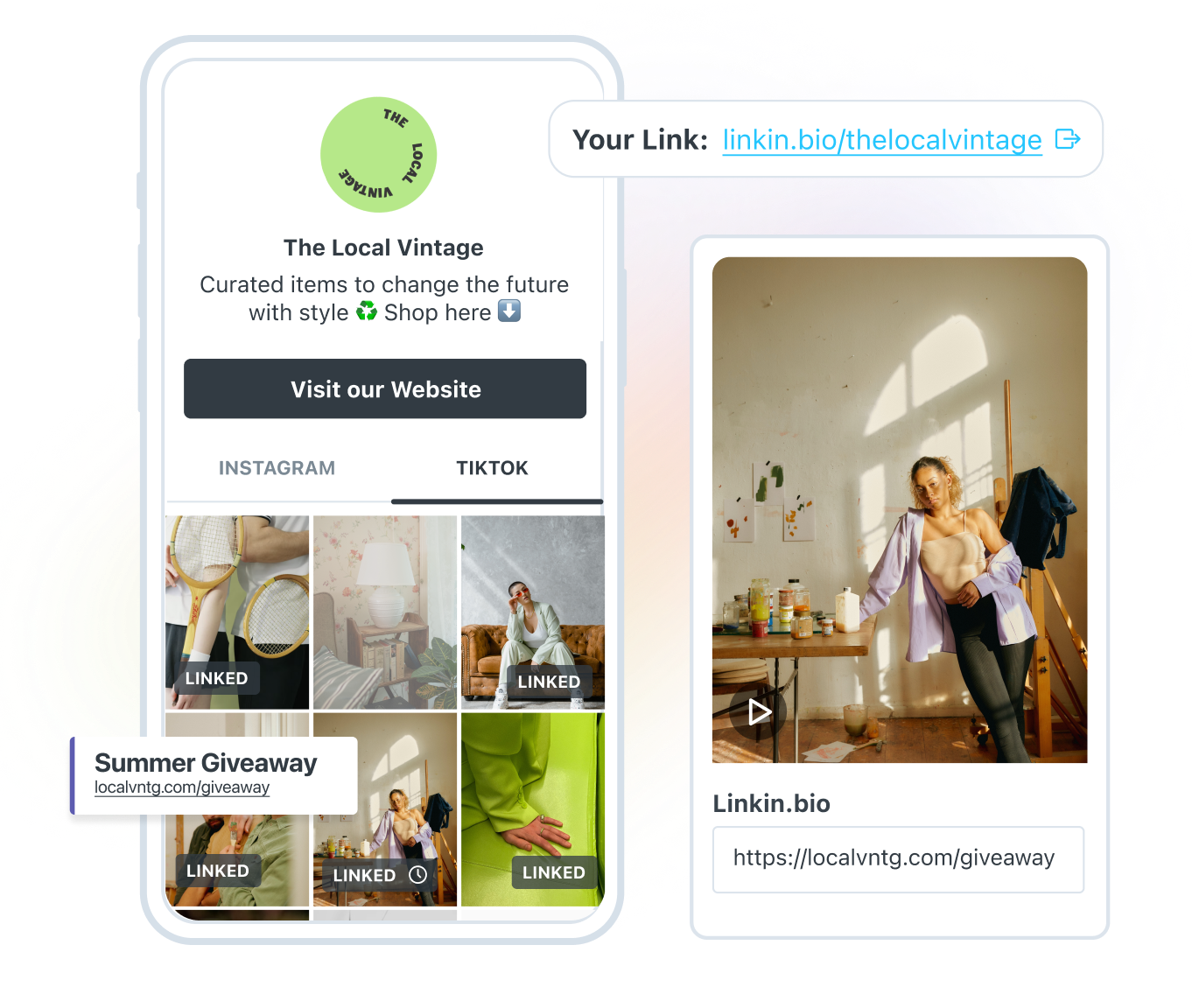 The Local Vintage uses Laters link in bio tool to drive traffic from their TikTok profile
