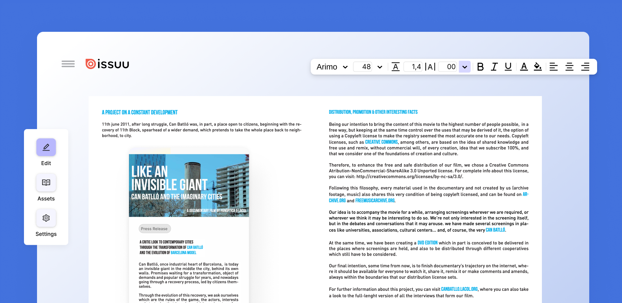 press release on issuu's platform on a blue background