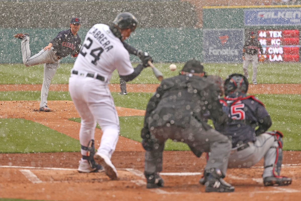 Miguel Cabrera hit the first home run of the season in the snow and thought it was a double