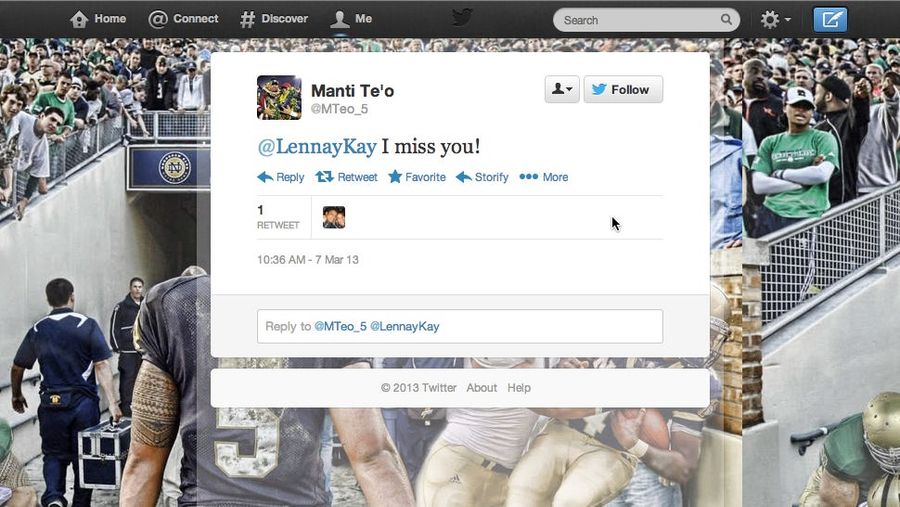 Somebody Took Over Manti Te&#39;o&#39;s Old Twitter Account And Is Reviving His Old Tweets—Including Those To Lennay Kekua