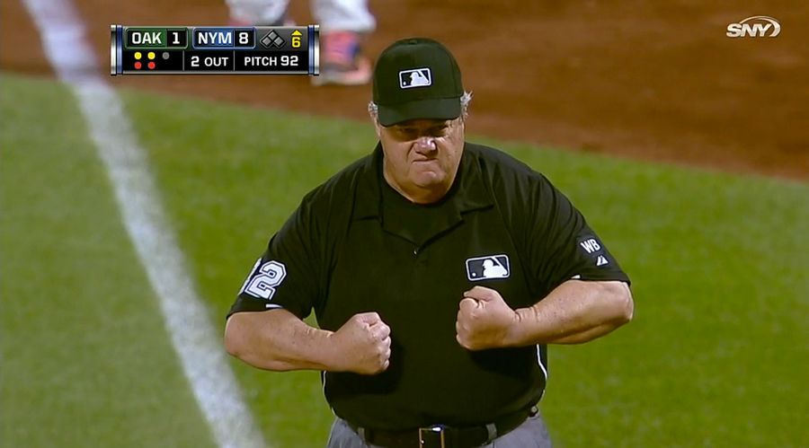 Umpire Takes A Foul Ball To The Chest, Flexes