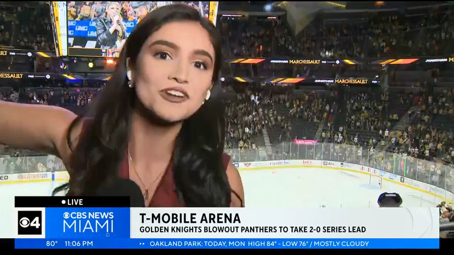 Golden Knights fan tries to get on TV, gets stiff-arm from reporter for his troubles