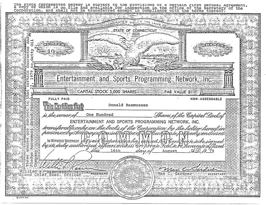 Artifact: The &quot;Quiet Founder&quot; Of ESPN&#39;s $10 Million Stock Certificate