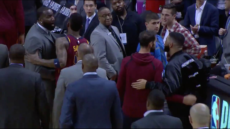 Drake And Kendrick Perkins Start An Amusingly Lopsided Feud At Game 1 Of Cavs-Raptors