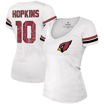 Women's Arizona Cardinals DeAndre Hopkins Majestic Threads White Name & Number V-Neck T-Shirt