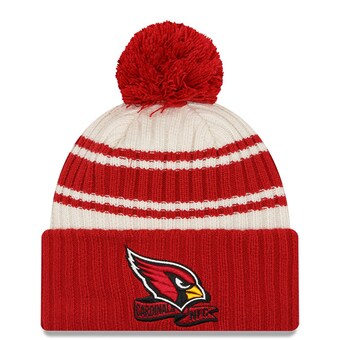 Youth Arizona Cardinals  New Era Cream/Cardinal 2022 Sideline Sport Cuffed Pom Knit Hat