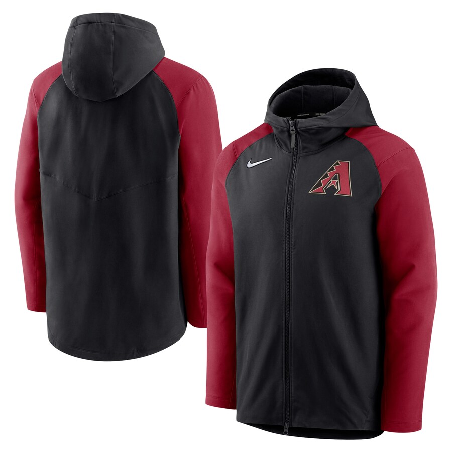 Nike Schwarz/Rot Arizona Diamondbacks Authentic Collection Performance Raglan-Hoodie mit durchgehendem Reißverschluss für Herren