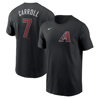 Men's Arizona Diamondbacks Corbin Carroll Nike Black 2024 Fuse Name & Number T-Shirt