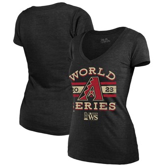 Women's Arizona Diamondbacks  Majestic Threads Black 2023 World Series Contact Tri-Blend Fitted V-Neck T-Shirt