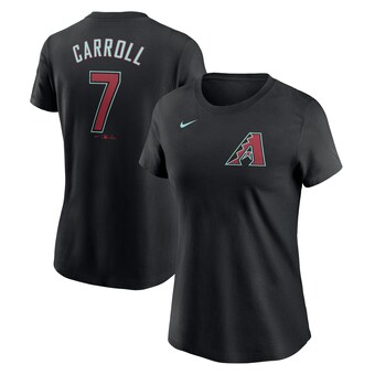 Women's Arizona Diamondbacks Corbin Carroll Nike Black 2024 Fuse Name & Number T-Shirt