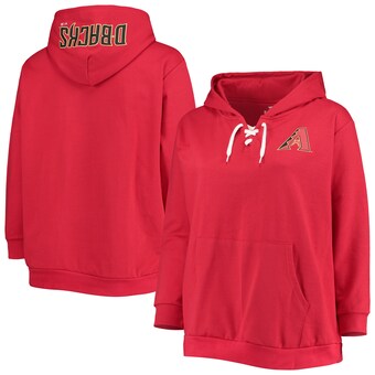 Women's Red Arizona Diamondbacks Plus Size Lace-Up V-Neck Pullover Hoodie