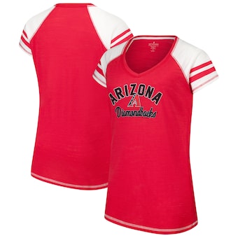 Women's Arizona Diamondbacks Soft as a Grape Red Curvy Color Block Tri-Blend Raglan V-Neck T-Shirt