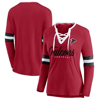 Women's Atlanta Falcons Fanatics Red Block Party Team Script Lace-Up Long Sleeve T-Shirt