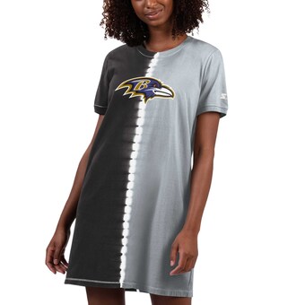 Women's Baltimore Ravens Starter Black Ace Tie-Dye T-Shirt Dress