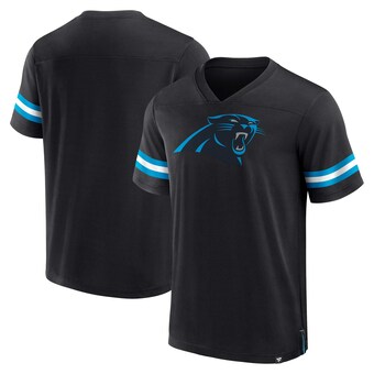 Men's Carolina Panthers  Fanatics Black Jersey Tackle V-Neck T-Shirt