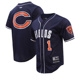 Men's Chicago Bears Justin Fields Pro Standard Navy Mesh Baseball Button-Up T-Shirt