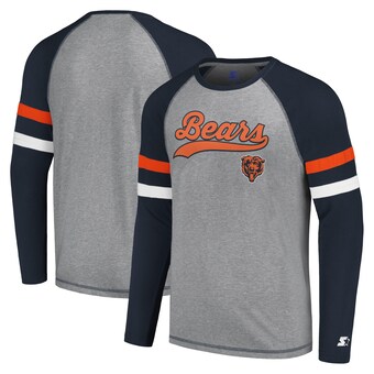 Men's Chicago Bears Starter Gray/Navy Kickoff Raglan Long Sleeve T-Shirt