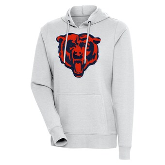 Women's Chicago Bears Antigua Heather Gray Mascot Action Pullover Hoodie