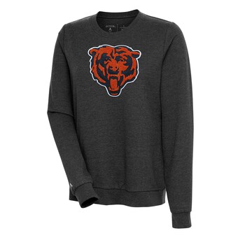 Women's Chicago Bears Antigua Heathered Black Action Crewneck Chenille Pullover Sweatshirt