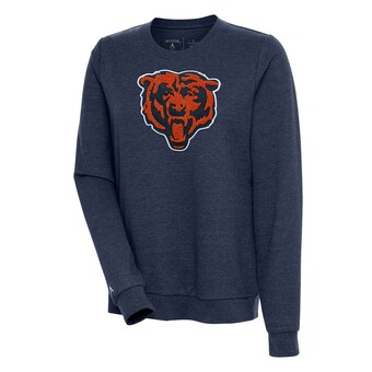 Women's Chicago Bears Antigua Heathered Navy Action Crewneck Chenille Pullover Sweatshirt