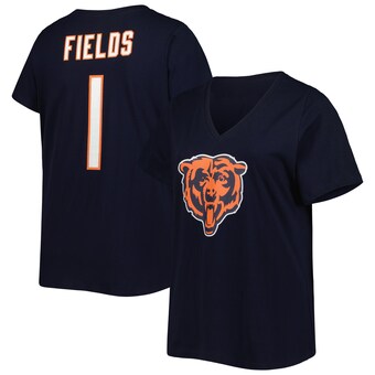 Women's Chicago Bears Justin Fields Navy Plus Size Fair Catch Name & Number V-Neck T-Shirt