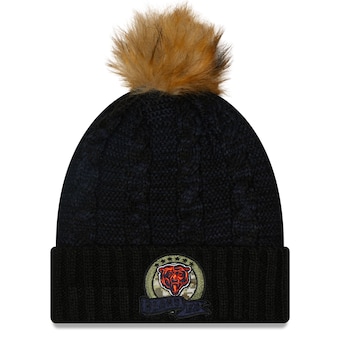 Women's Chicago Bears New Era Black/Navy 2022 Salute To Service Pom Knit Hat