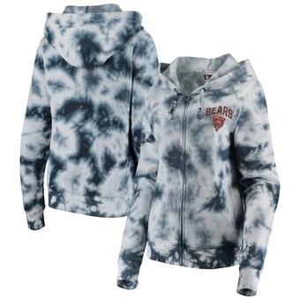 Women's Chicago Bears New Era Navy Tie Dye Fleece Full-Zip Hoodie