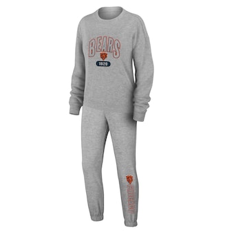 Women's Chicago Bears WEAR by Erin Andrews Heather Gray Knit Long Sleeve Tri-Blend T-Shirt & Pants Sleep Set