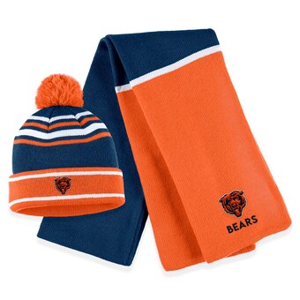 Women's Chicago Bears WEAR by Erin Andrews Orange Colorblock Cuffed Knit Hat with Pom and Scarf Set