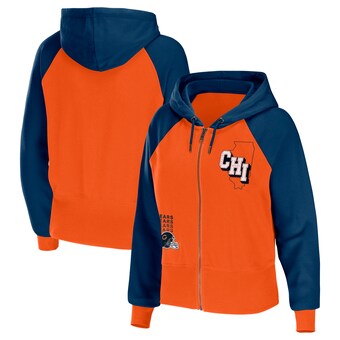 Women's Chicago Bears WEAR by Erin Andrews Orange Colorblock Lightweight Full-Zip Hoodie