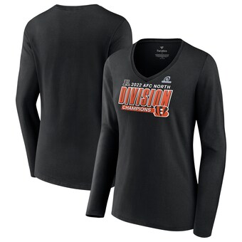 Women's Cincinnati Bengals Fanatics Black 2022 AFC North Division Champions Divide & Conquer Long Sleeve V-Neck T-Shirt