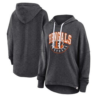 Women's Cincinnati Bengals Fanatics Charcoal Lightewight Modest Crop Lounge Helmet Arch Pullover Hoodie