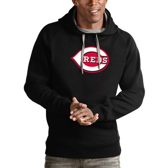 Men's Cincinnati Reds Antigua Black Victory Pullover Team Logo Hoodie