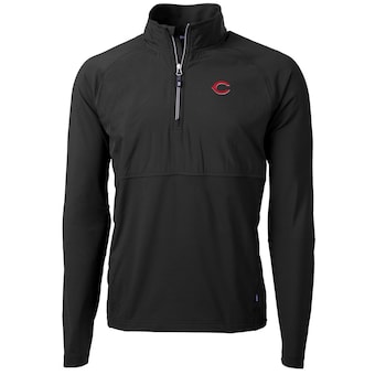 Men's Cincinnati Reds Cutter & Buck Black Adapt Eco Knit Hybrid Recycled Quarter-Zip Pullover Jacket