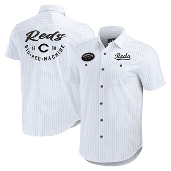 Men's Cincinnati Reds Darius Rucker Collection by Fanatics White Pin Stripe Short Sleeve Button-Up Shirt