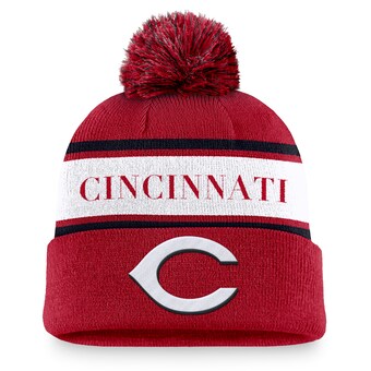 Men's Cincinnati Reds Nike Red Team Stripe Peak Cuffed Knit Hat with Pom