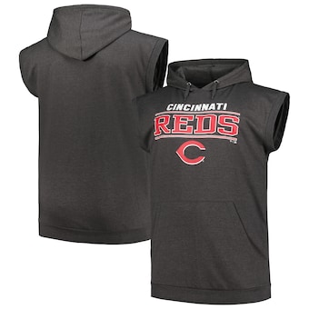 Men's Cincinnati Reds Profile Heather Charcoal Big & Tall Muscle Sleeveless Pullover Hoodie