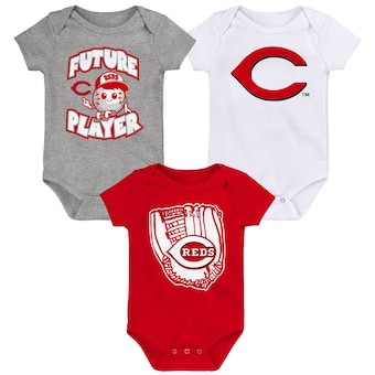 Newborn & Infant Cincinnati Reds Heather Gray/Red/White Minor League Player Three-Pack Bodysuit Set