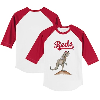 Toddler Cincinnati Reds Tiny Turnip White/Red TT Rex 3/4-Sleeve Raglan T-Shirt